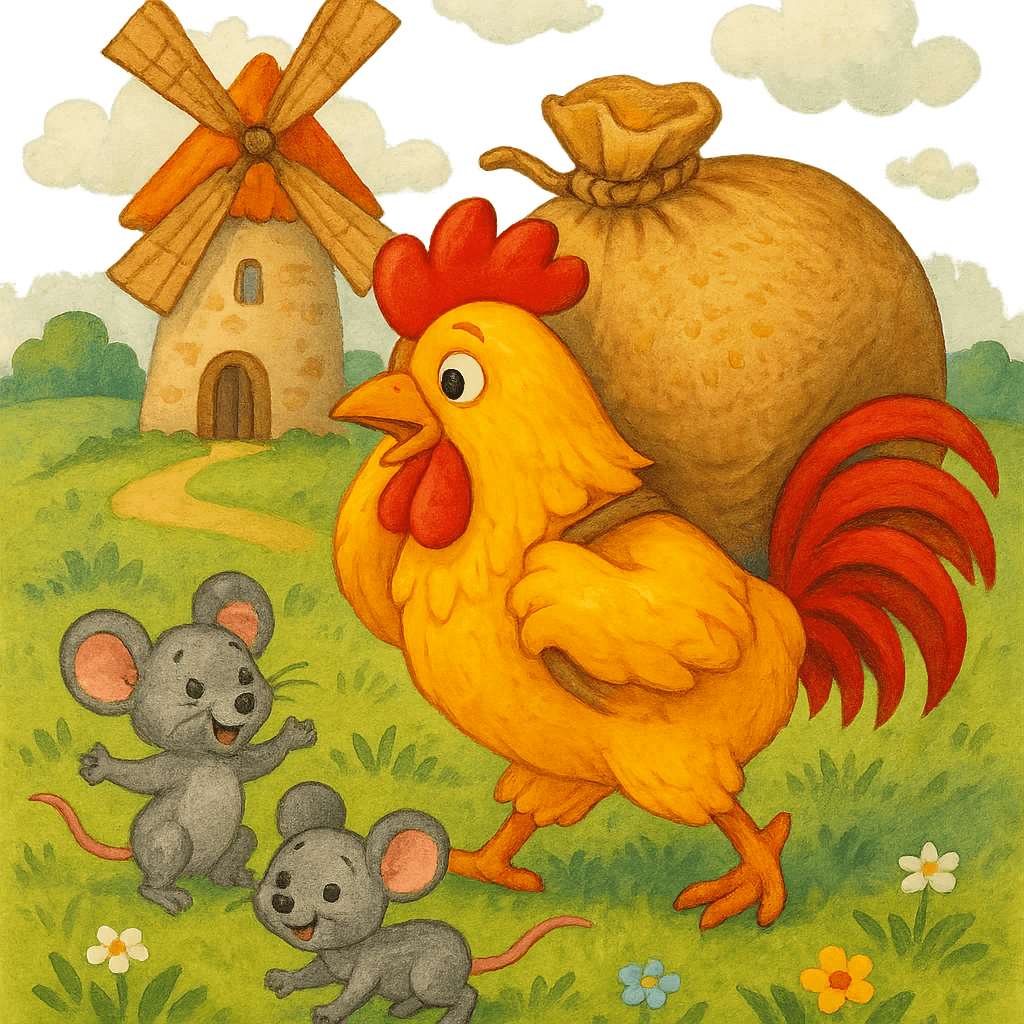 Петушок несёт зерно на мельницу