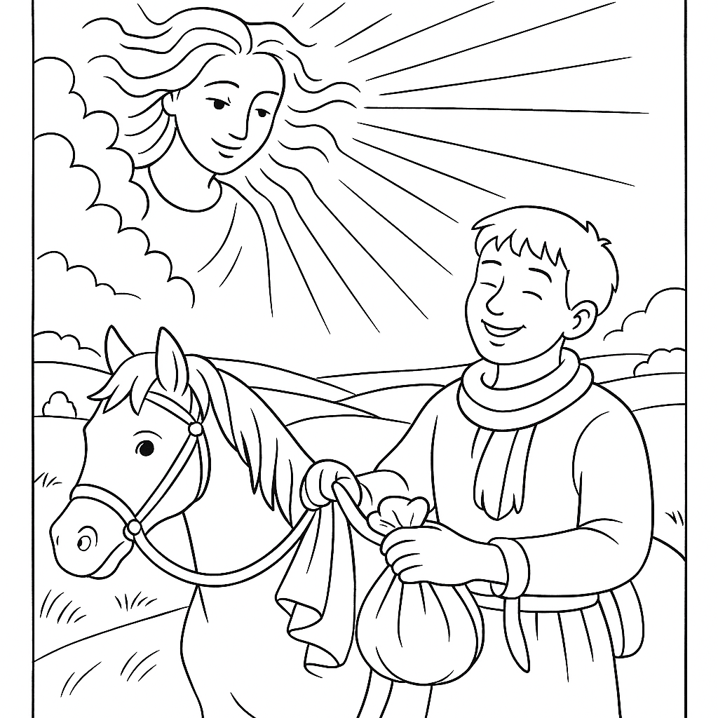 Раскраска по сказке "Ветер и солнце"