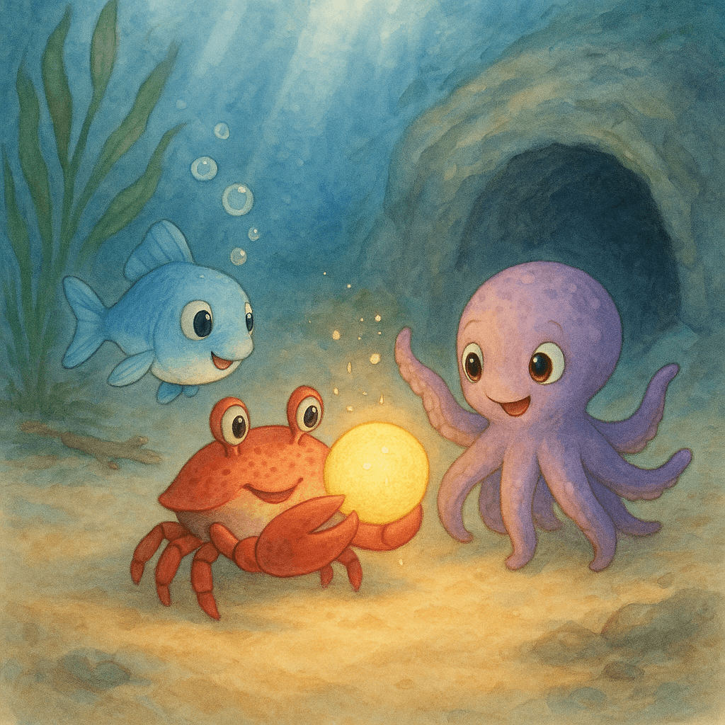 Крабик и рыбка возвращают осьминожке светящуюся звёздочку на морском дне