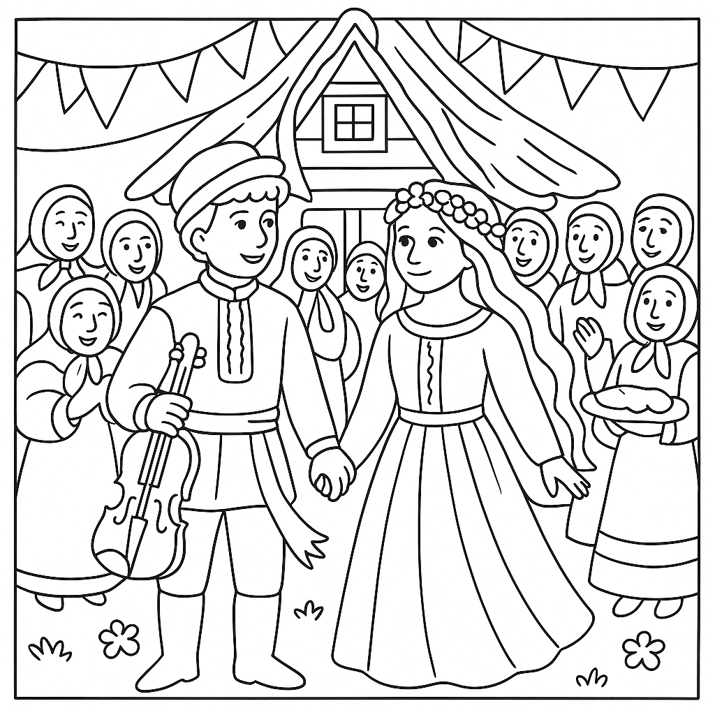 Раскраска по сказке "Девушка-берёзка"