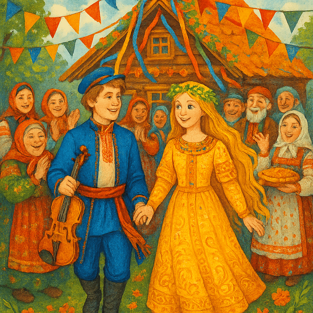 В деревне празднуют свадьбу девушки-берёзки и молодого скрипача