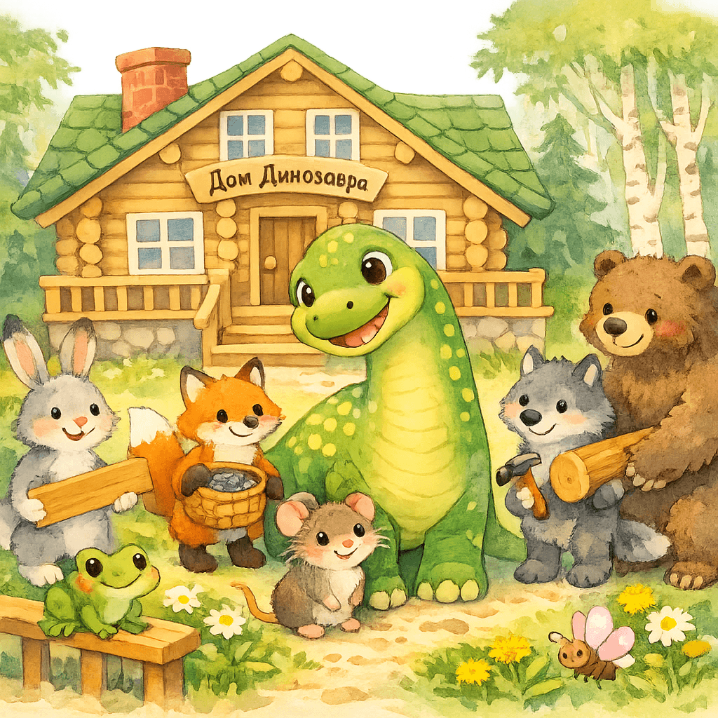 Все звери помогают строить дом Динозавру