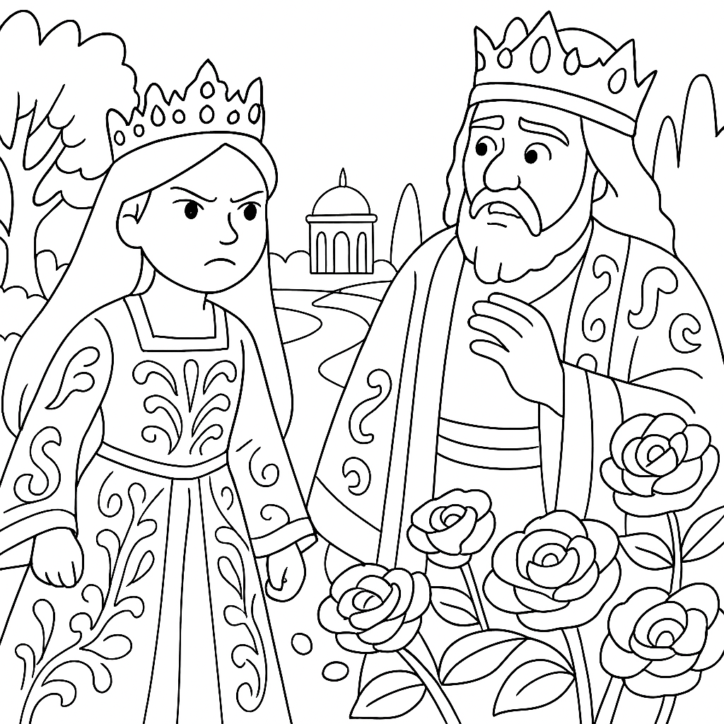 Раскраска по сказке "Принцесса, которая мечтала о короне из росы"