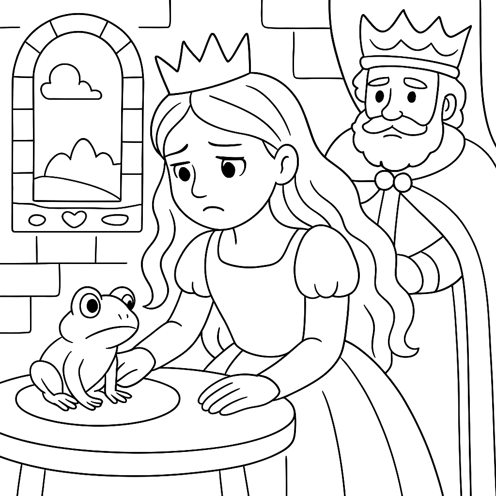 Раскраска по сказке "Принцесса и лягушонок"
