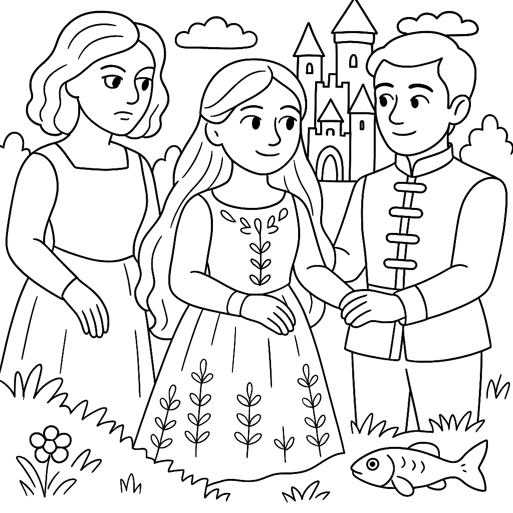 Раскраска по сказке "Золотое деревце и серебряное деревце"