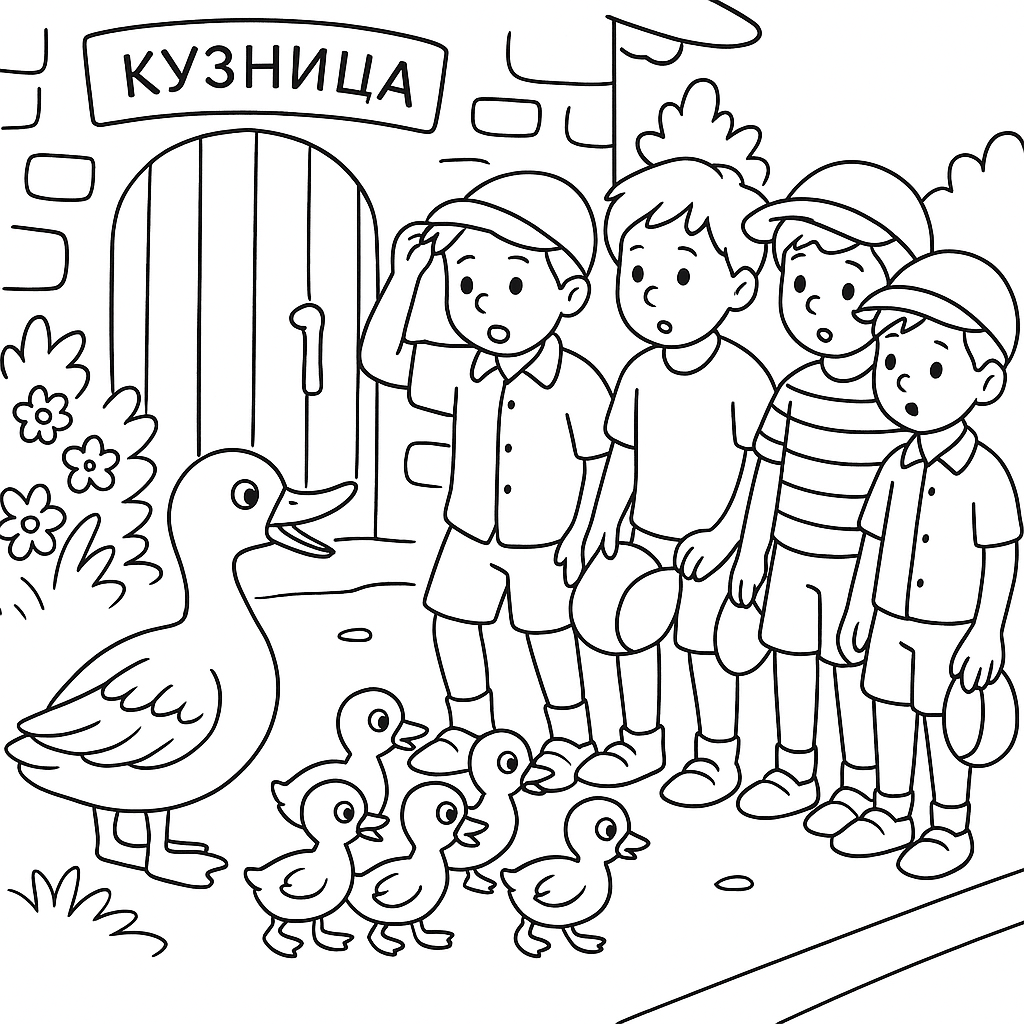 Раскраска по сказке "Ребята и утята"