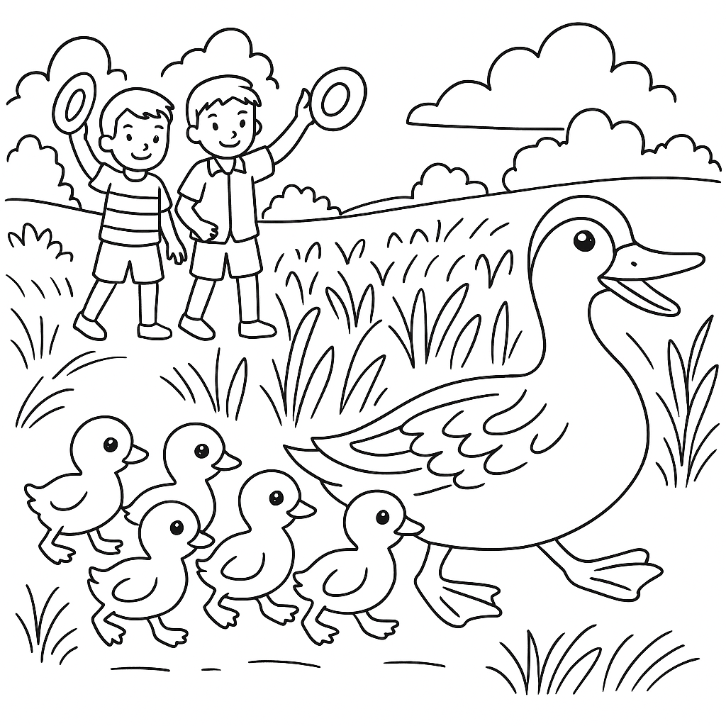 Раскраска по сказке "Ребята и утята"
