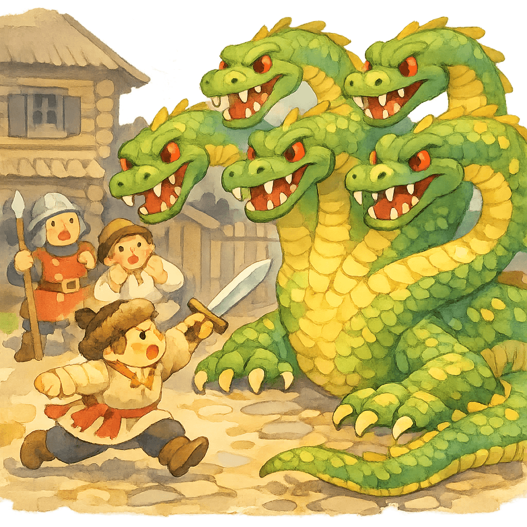 Фролка-сидень сражается с пятиглавым змеем