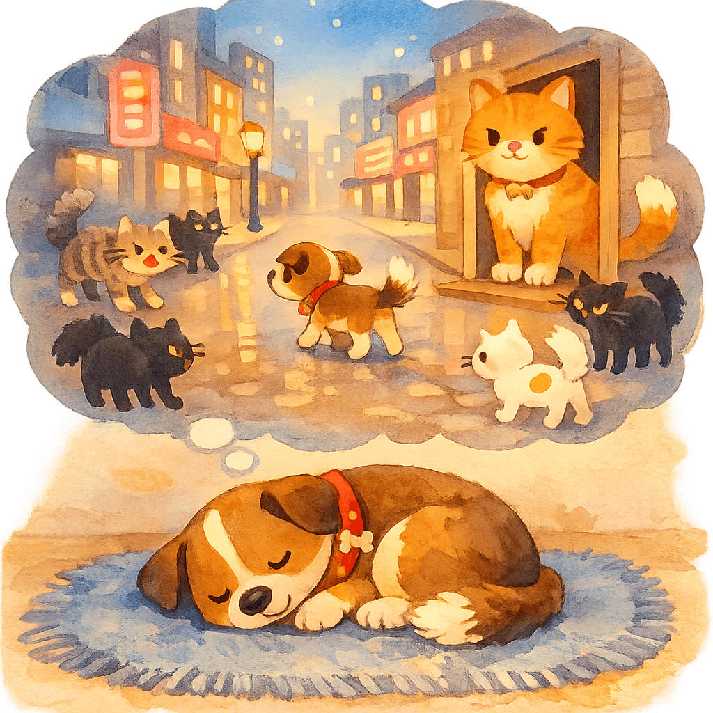 Сон Тобика: незнакомый город, кошки и огромный кот