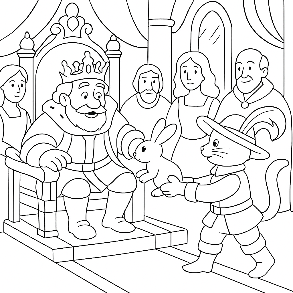 Раскраска по сказке "Кот в сапогах"