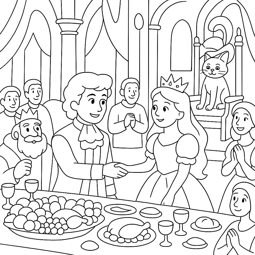 Раскраска по сказке "Кот в сапогах"