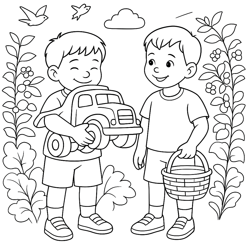 Раскраска по сказке "Красный грузовик и яблочное приключение"