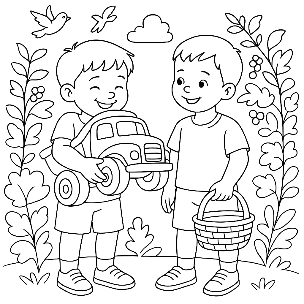 Раскраска по сказке "Красный грузовик и яблочное приключение"