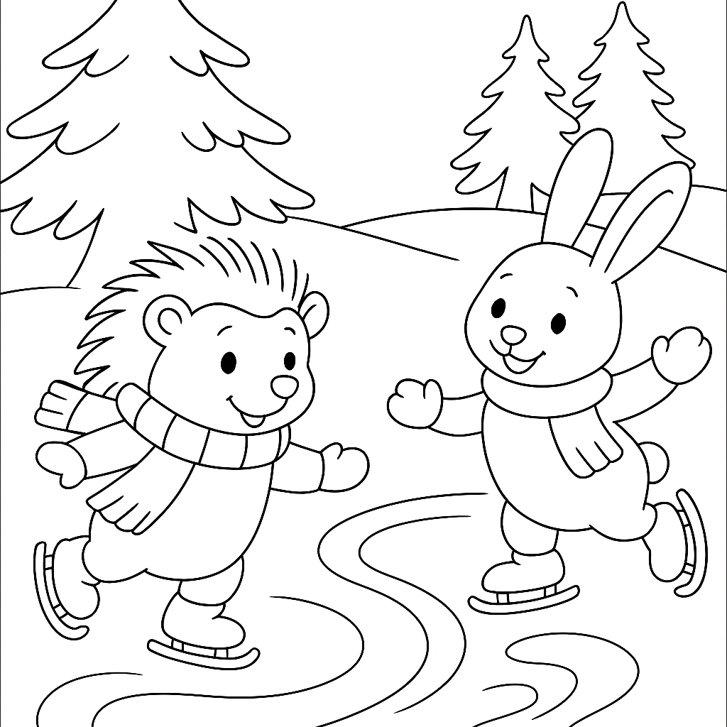 Раскраска по сказке "Ёжик и след на льду"