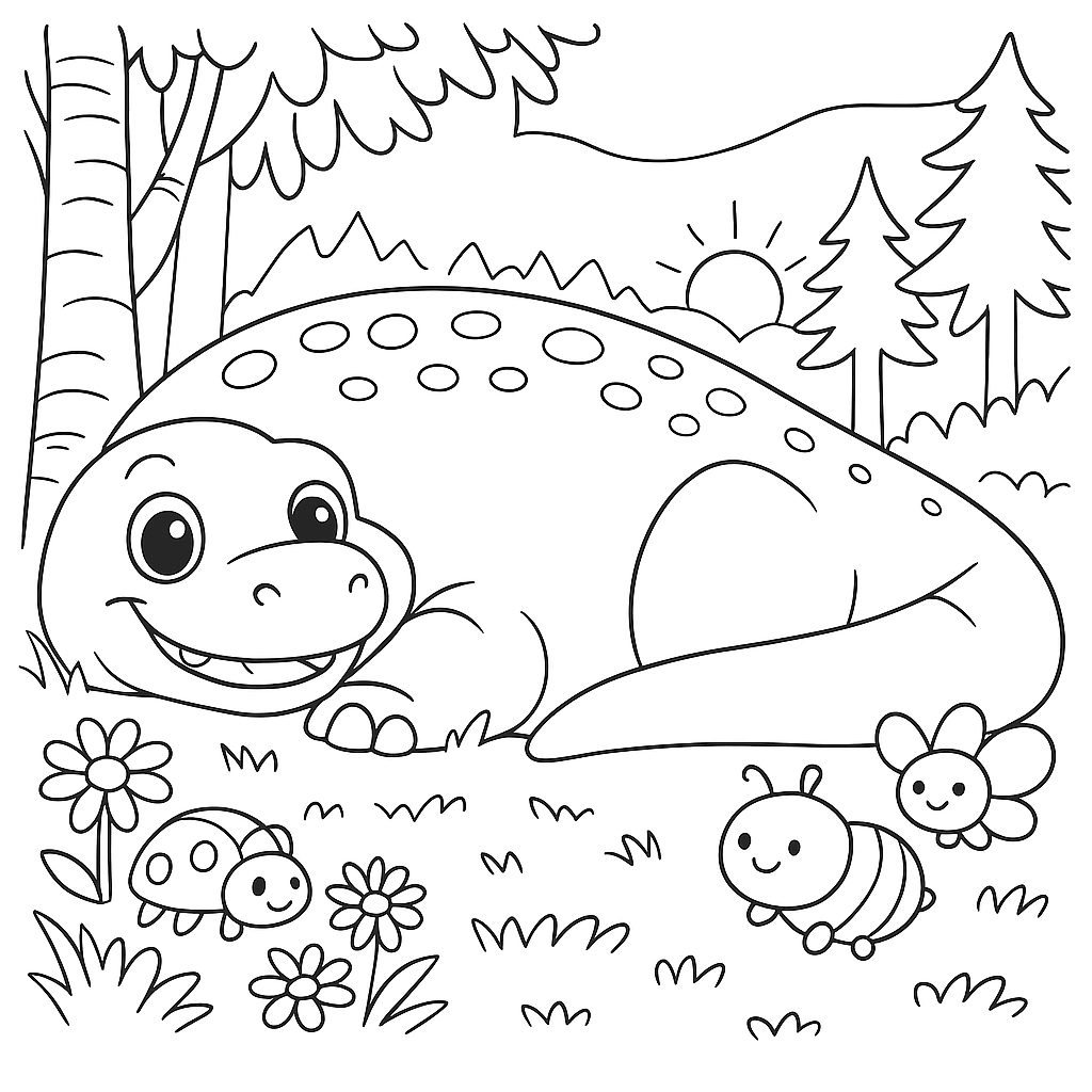 Раскраска по сказке "Про динозавра и мышку"