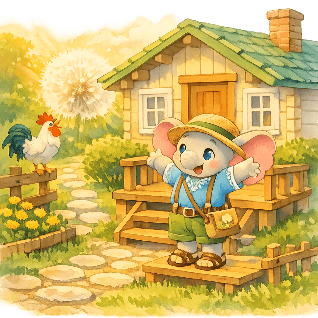 Слонёнок видит в саду «гигантский одуванчик» на рассвете