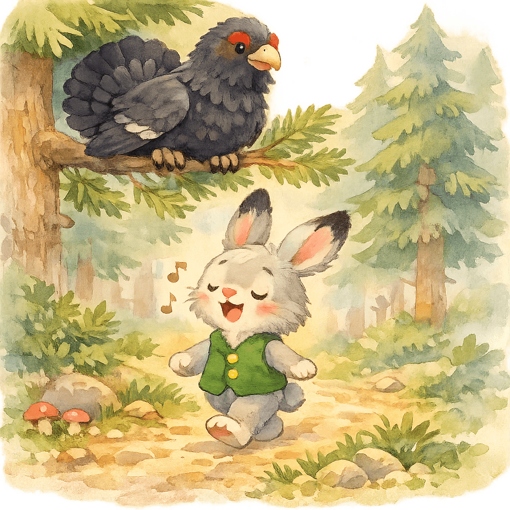 Русачок разговаривает с Глухарём на лесной ветке