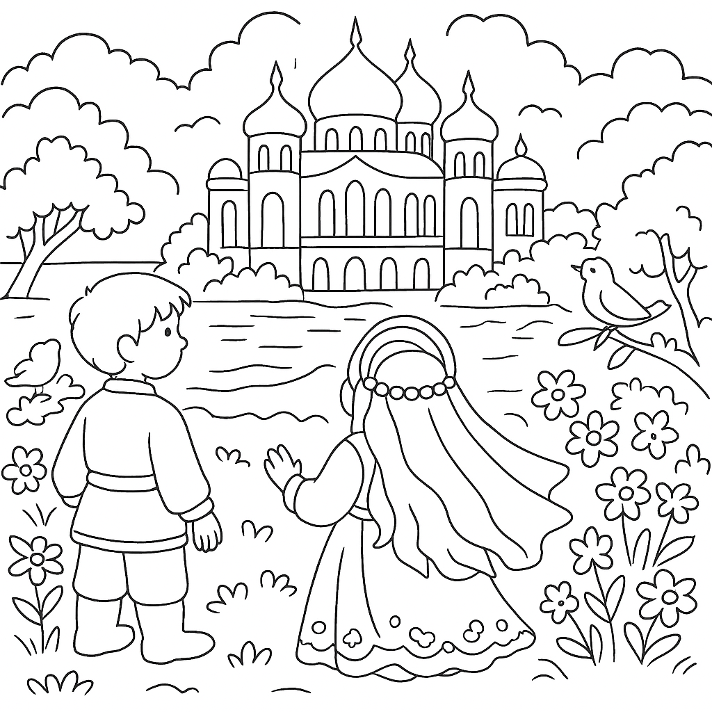 Раскраска по сказке "По щучьему велению"