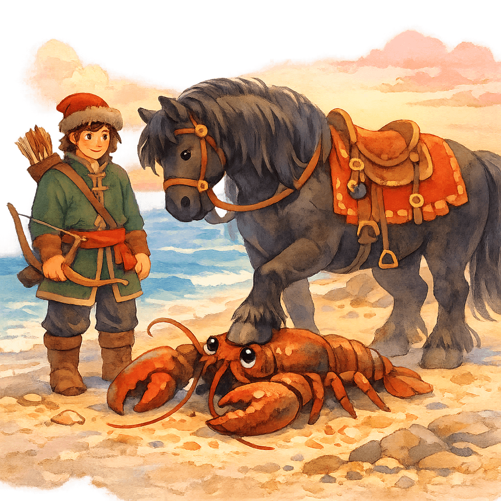 Богатырский конь останавливает морского рака на берегу