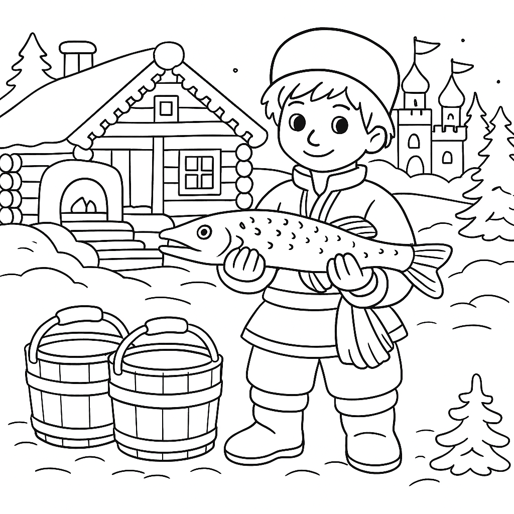 Раскраска по сказке "По щучьему велению"