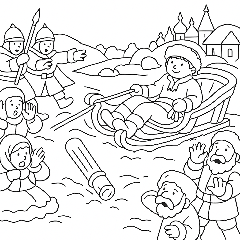 Раскраска по сказке "По щучьему велению"