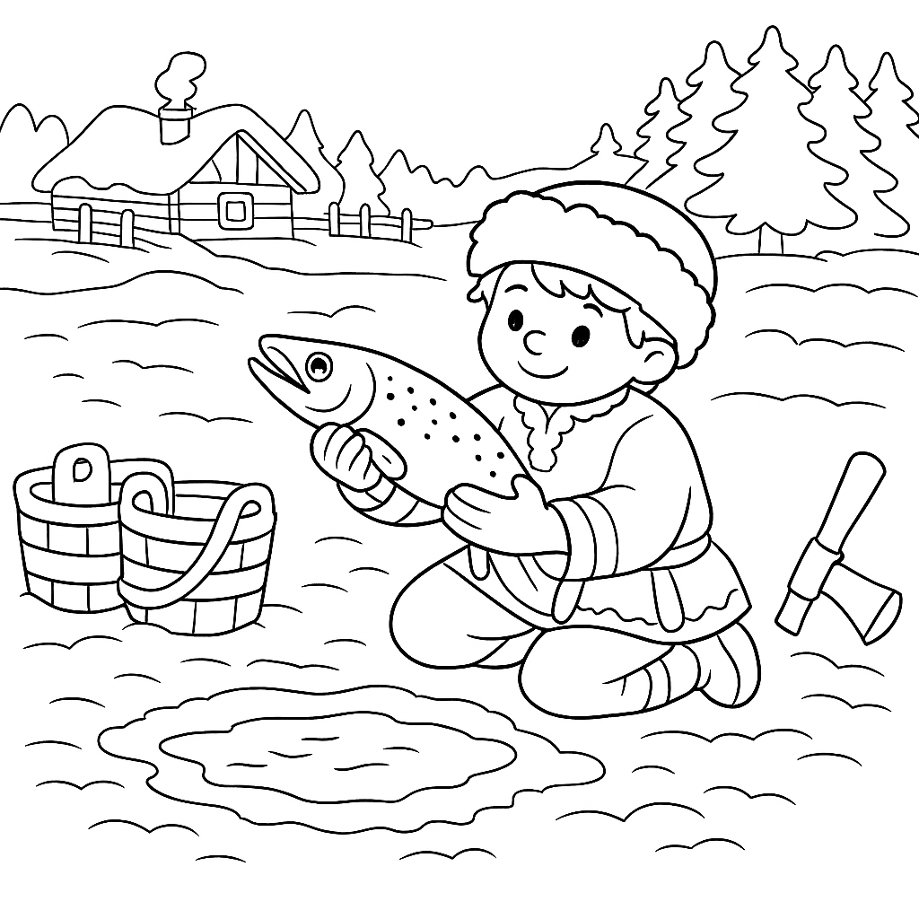 Раскраска по сказке "По щучьему велению"