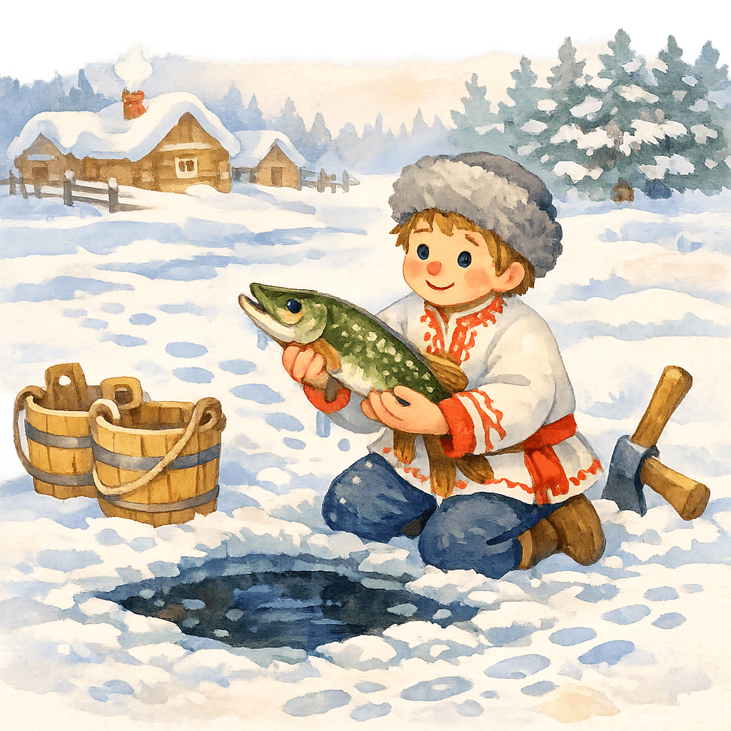 Емеля поймал щуку у проруби