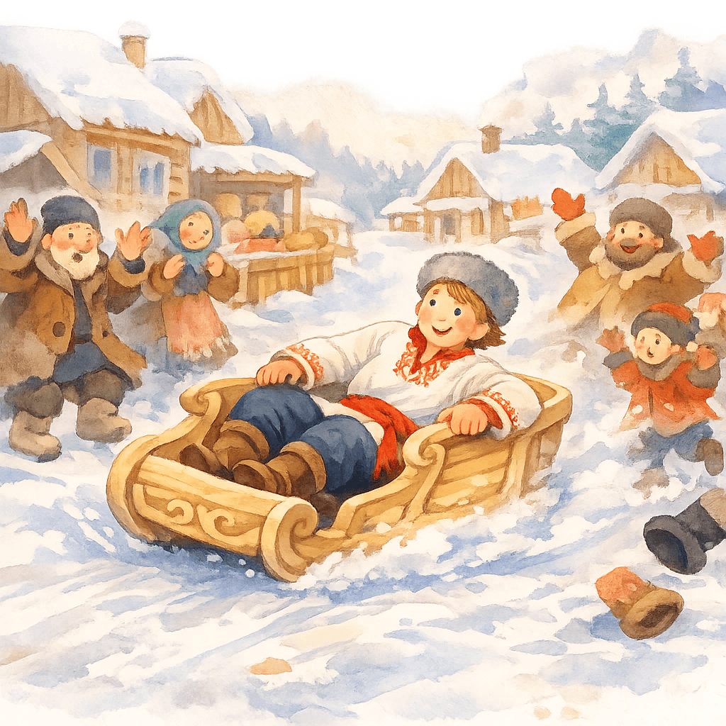 Сани мчатся через город