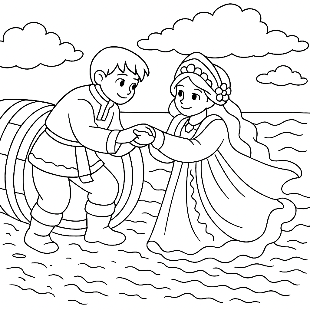 Раскраска по сказке "По щучьему велению"