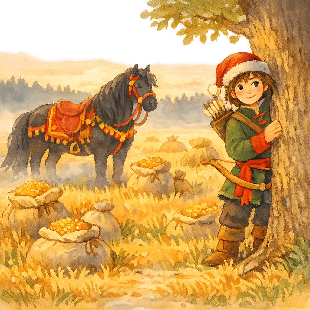 Стрелец прячется у поля с рассыпанной пшеницей