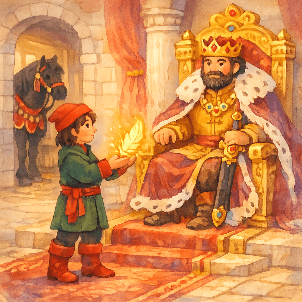 Царь принимает золотое перо и грозит стрельцу приказом