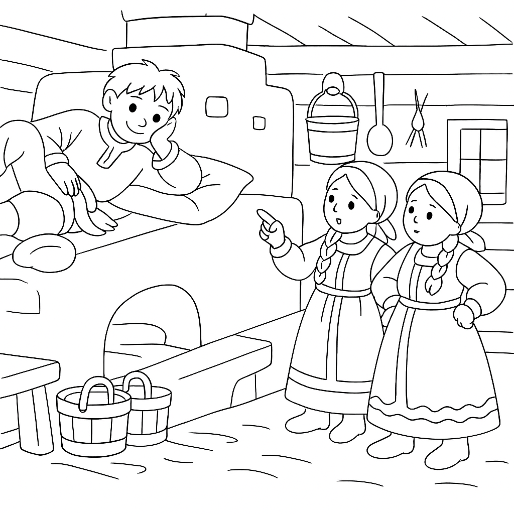 Раскраска по сказке "По щучьему велению"