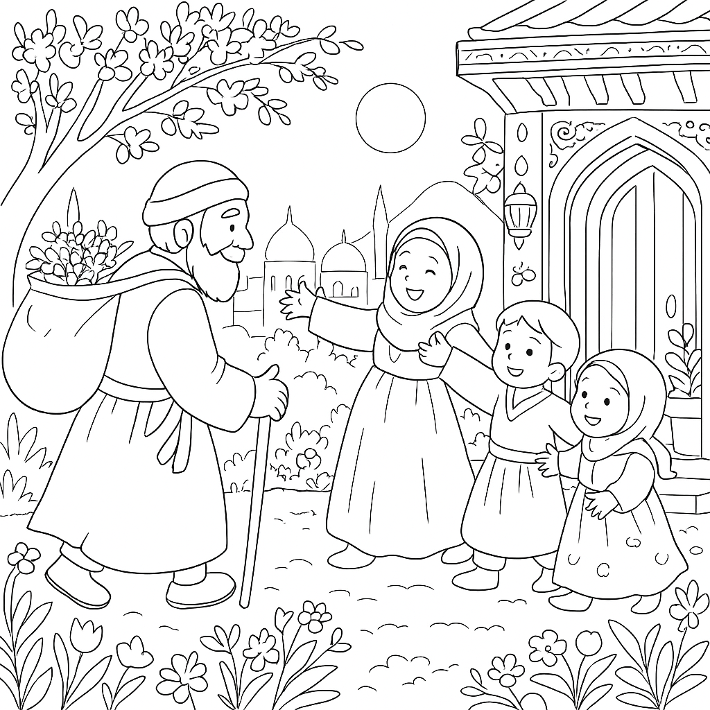 Раскраска по сказке "Падишах и садовник"