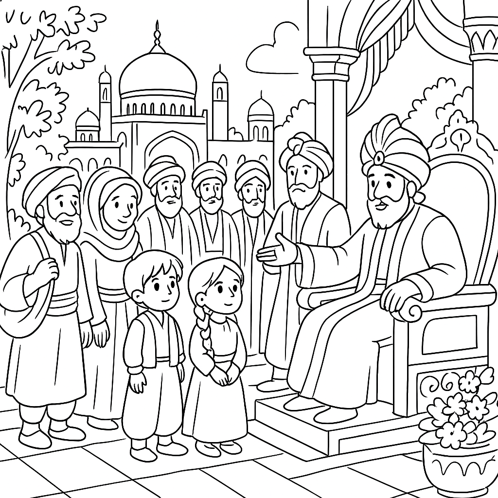 Раскраска по сказке "Падишах и садовник"