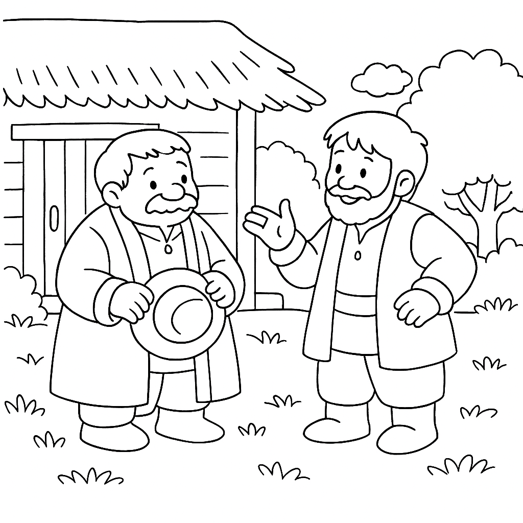 Раскраска по сказке "Жадный богач и зиннят-агай"