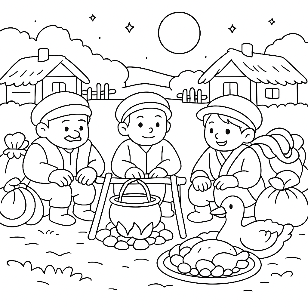 Раскраска по сказке "Жадный богач и зиннят-агай"