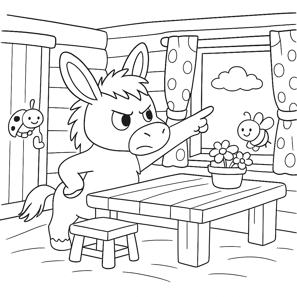 Раскраска по сказке "Упрямый, упрямый, упрямый ослик"