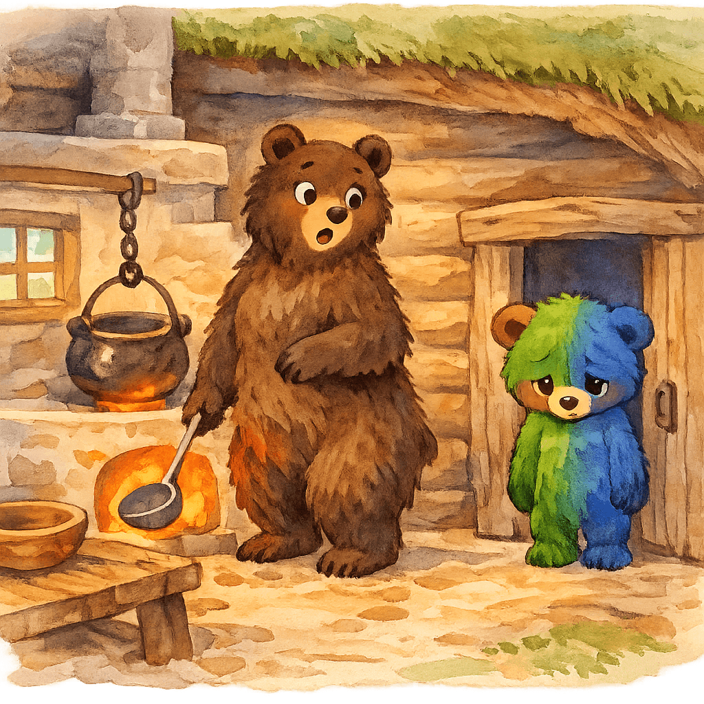 Медведица не узнаёт раскрашенного Медвежонка в берлоге