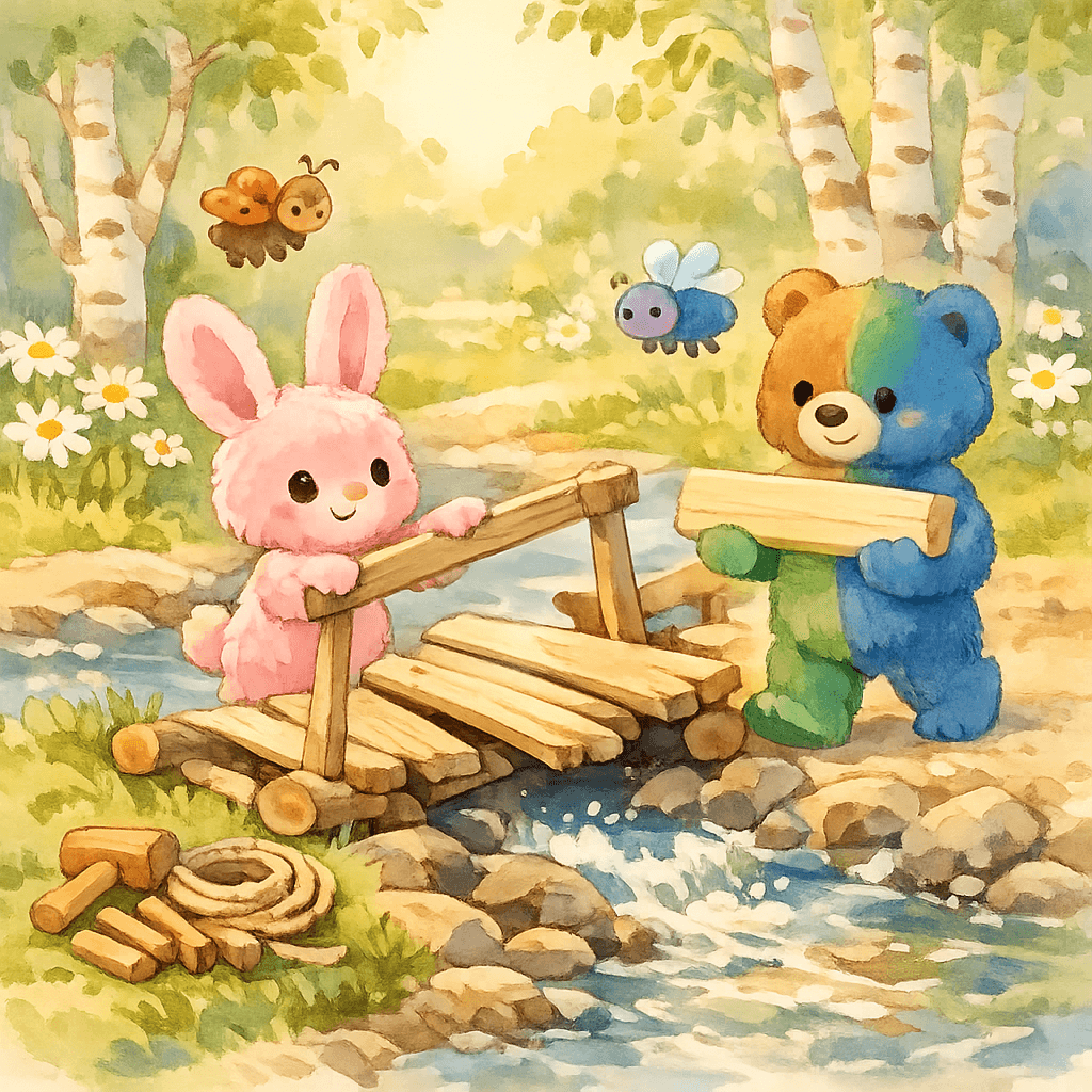 Утро: друзья решают починить сломанный мостик