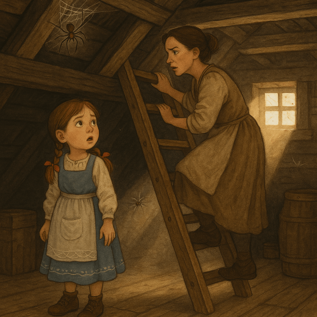 Аришка боится паука на чердаке