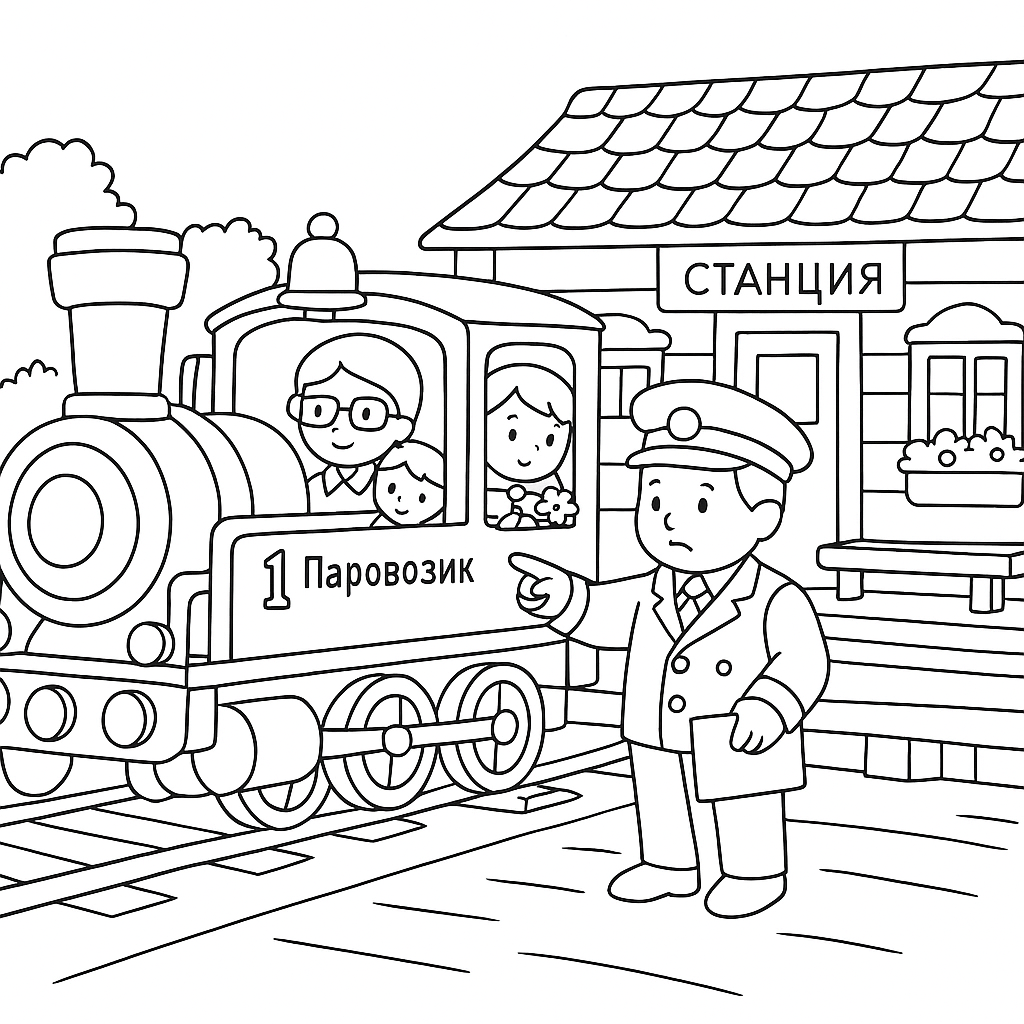 Раскраска по сказке "Паровозик из Ромашково"