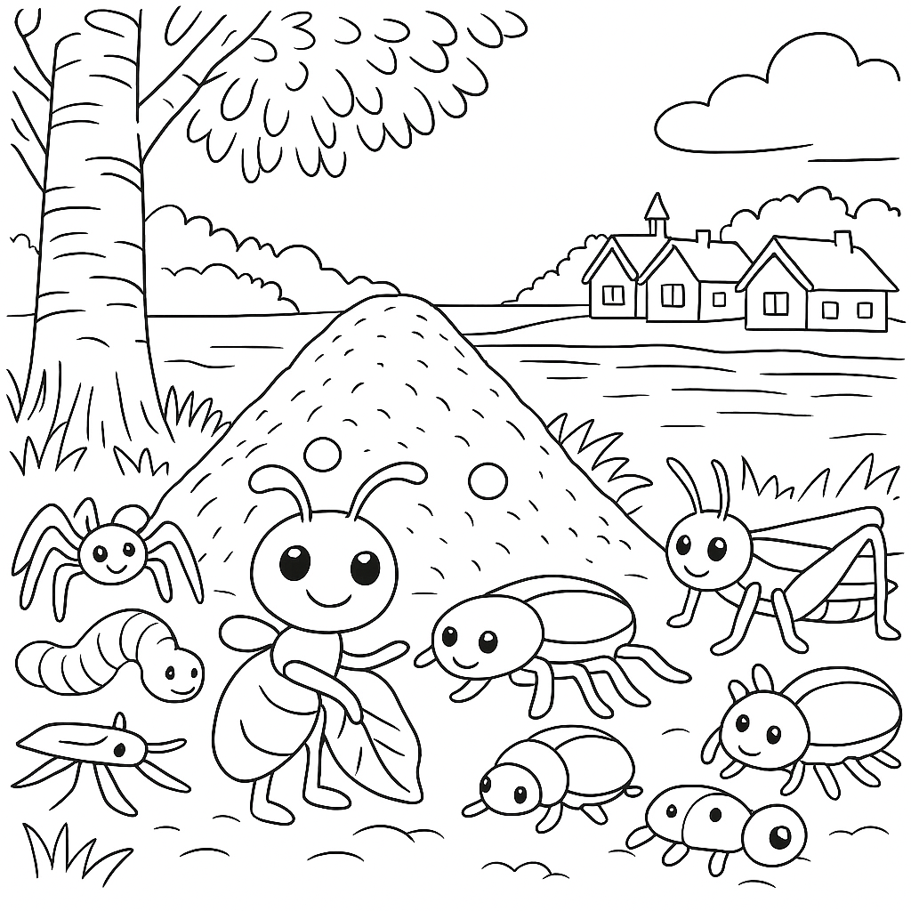 Раскраска по сказке "Как муравьишка домой спешил"