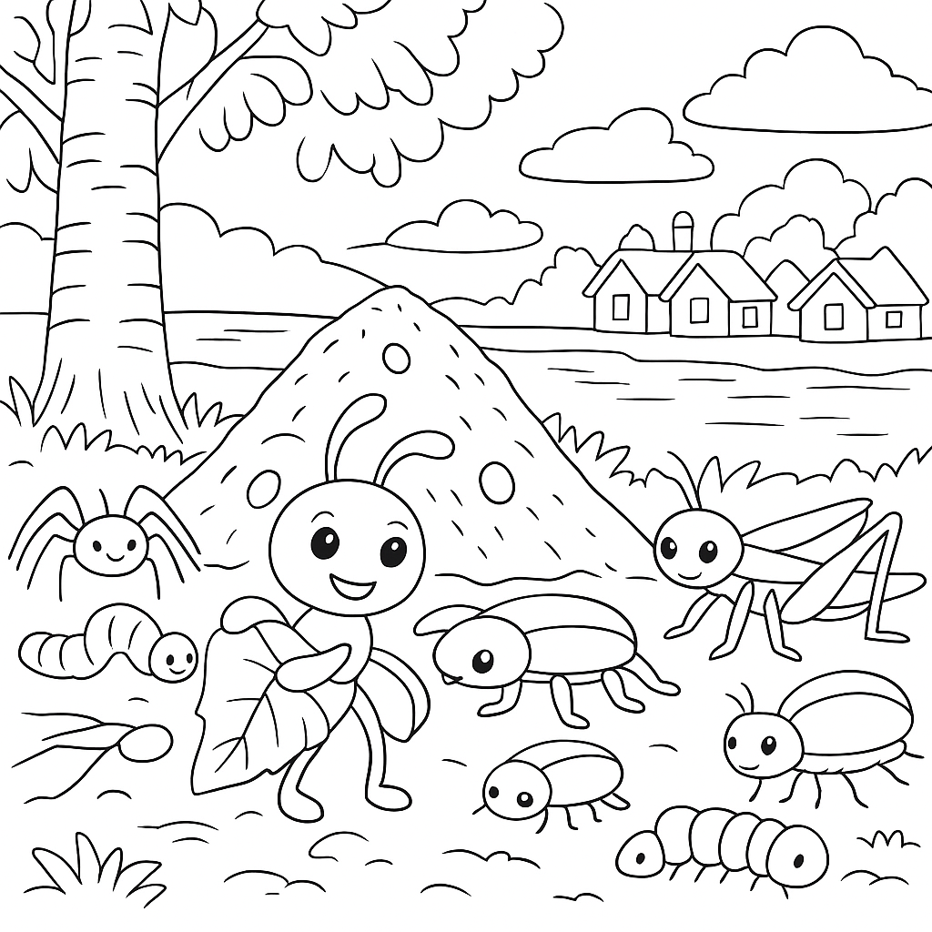 Раскраска по сказке "Как муравьишка домой спешил"