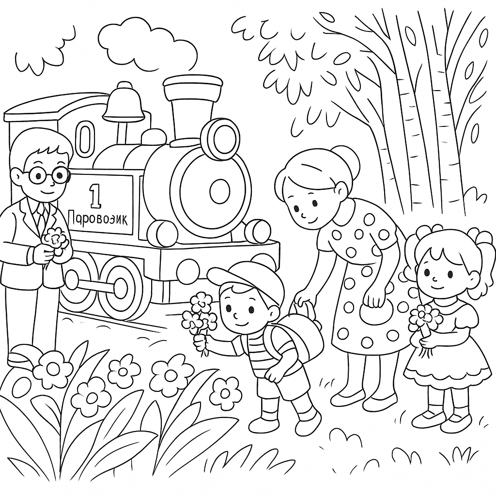 Раскраска по сказке "Паровозик из Ромашково"