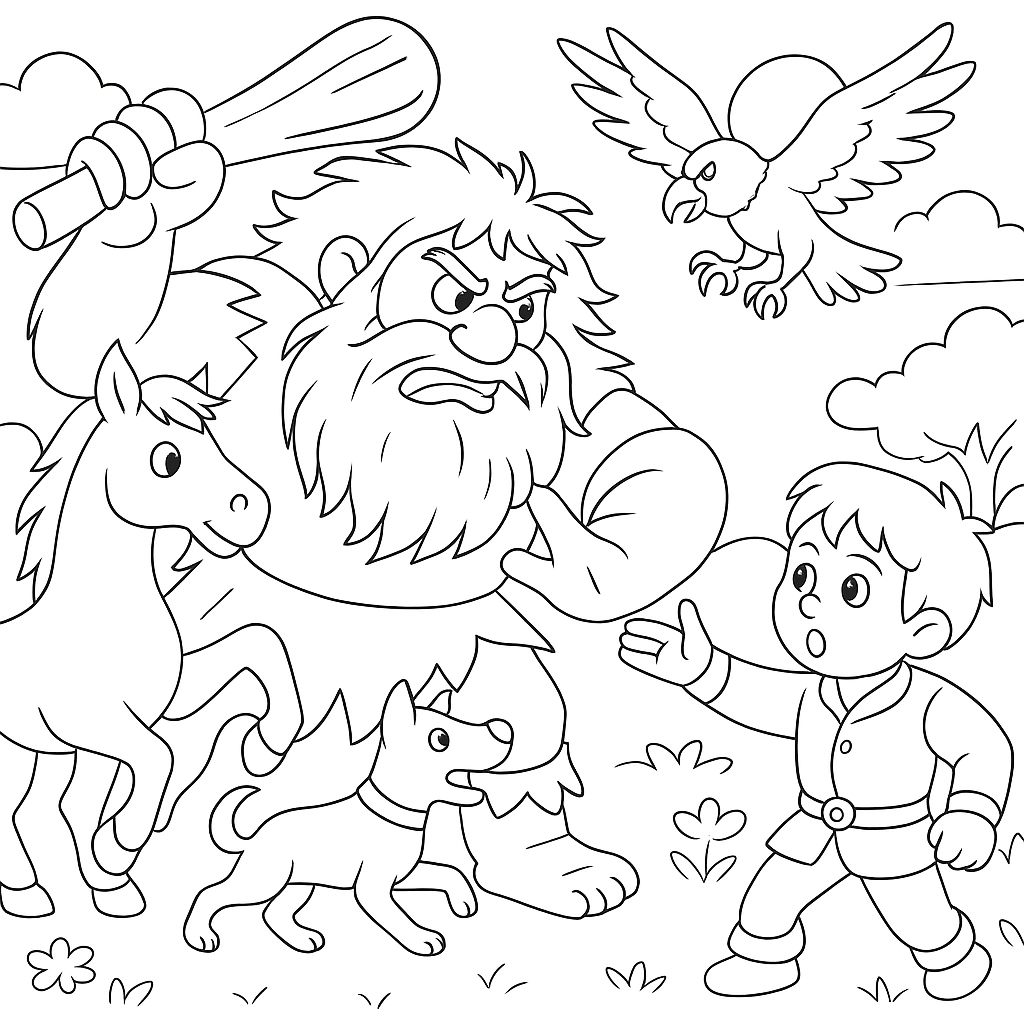 Раскраска по сказке "Великан Дреглин Хогин"