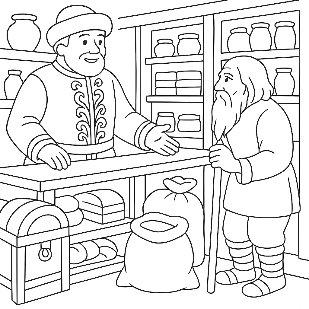 Раскраска по сказке "Бедняк и судья"