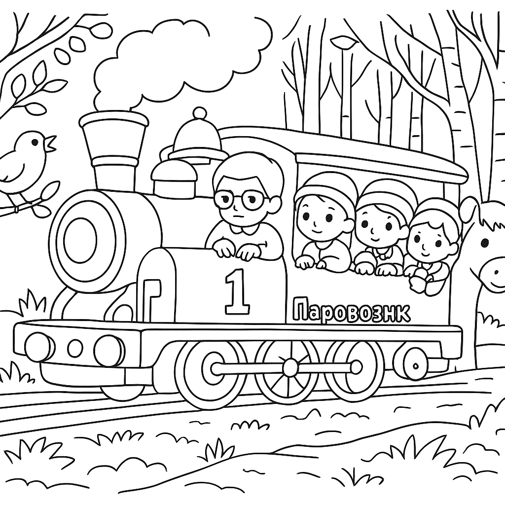 Раскраска по сказке "Паровозик из Ромашково"
