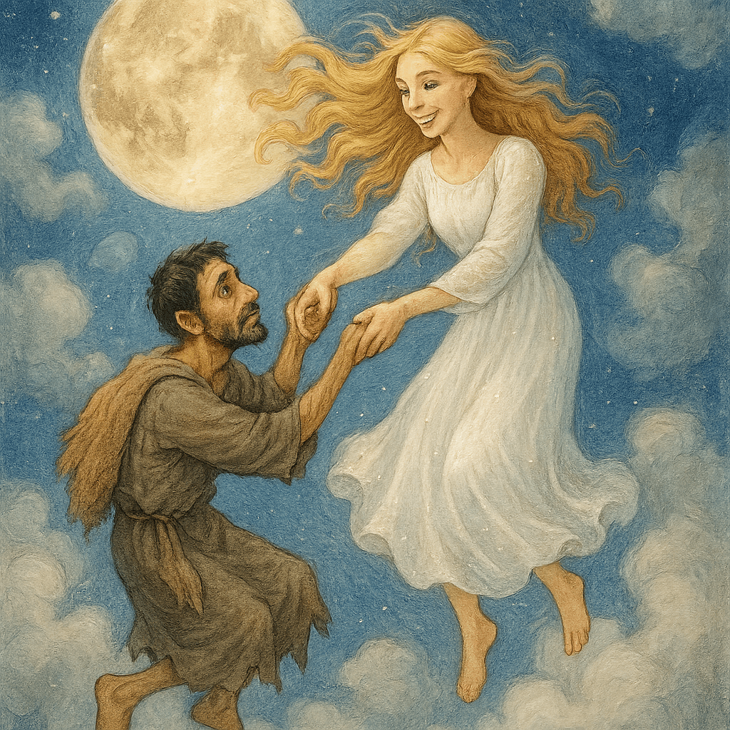 Счастье несёт нищего по небу