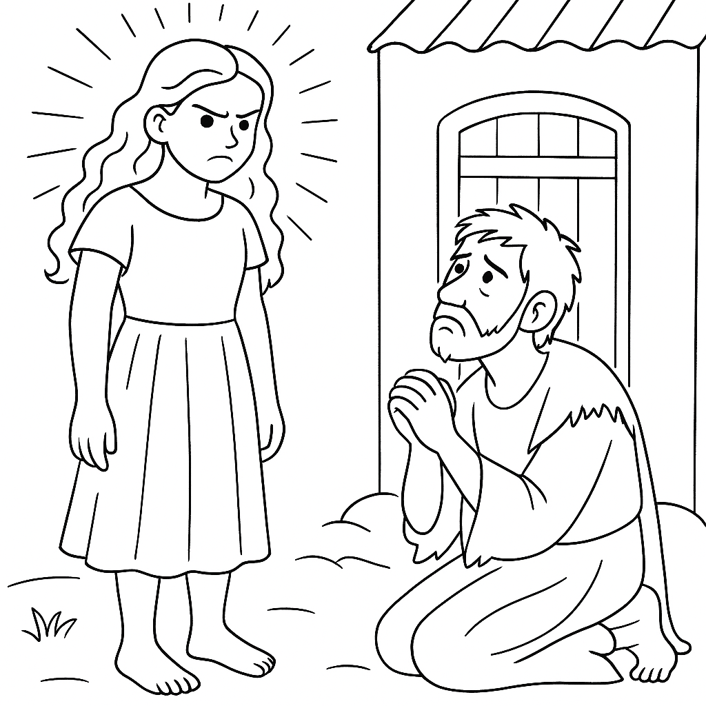 Раскраска по сказке "Нищий и счастье"