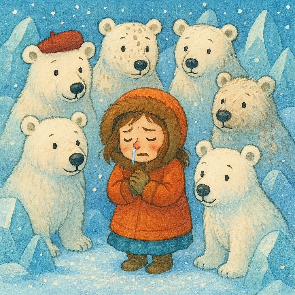 Семь белых медведей окружают Женю на льду